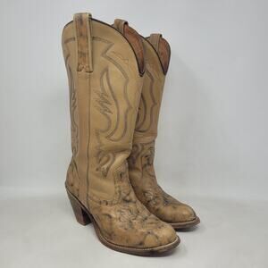 VTG Miss Capezio Boots 7M Brown Tan Leather Western Cowgirl Lizard Boho Tall 70s